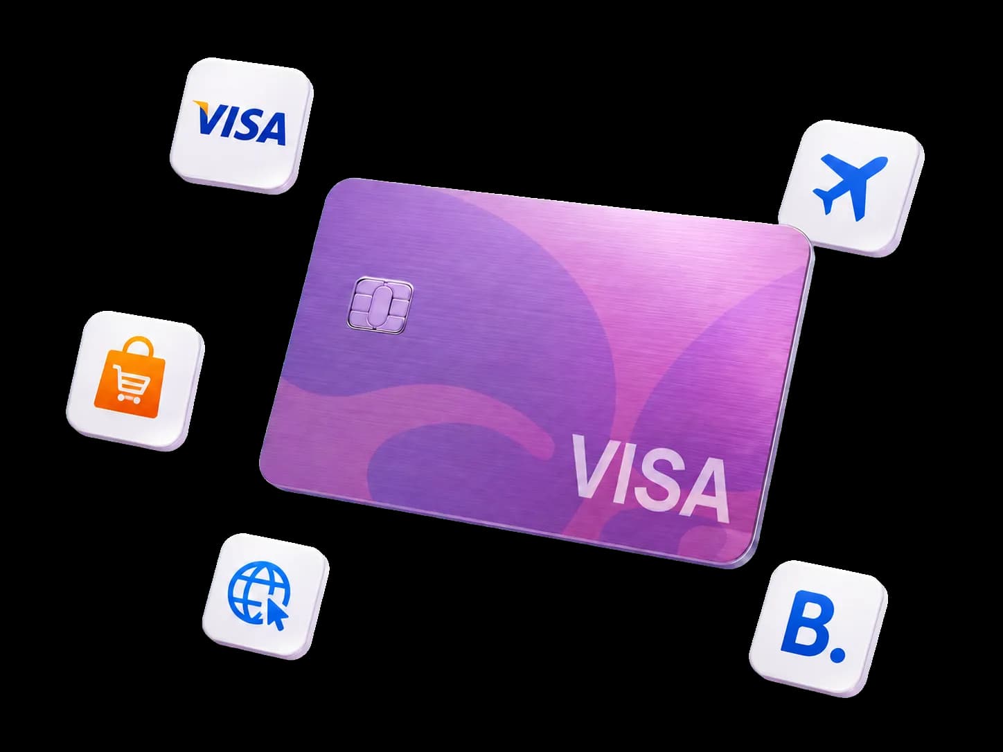 Карта Visa Aifory Pro с иконками Visa, Booking, путешествий, зарубежных сайтов и онлайн-покупок
